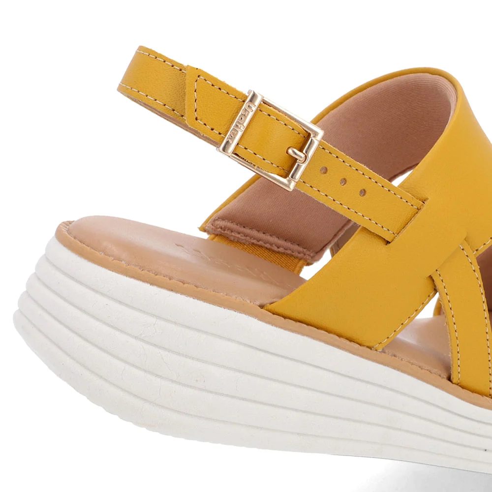 Sandália Salto Plataforma Couro Amarela Amarelo 4