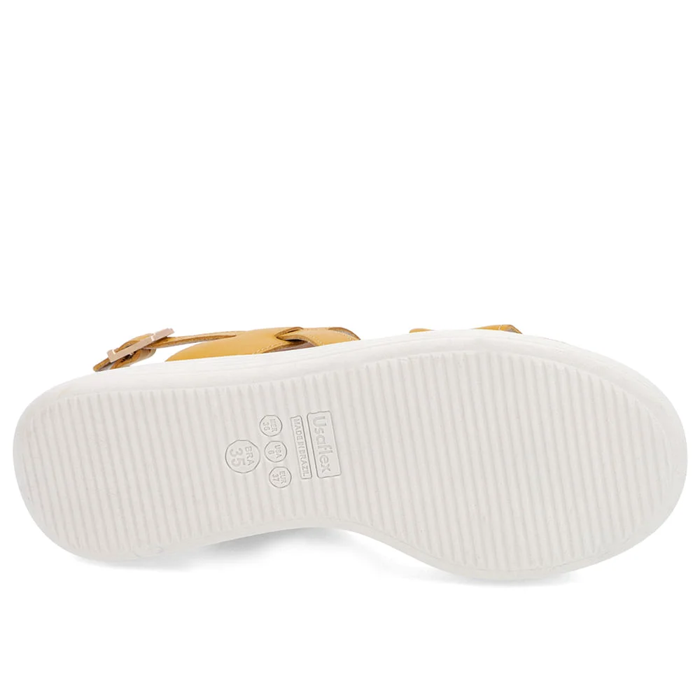 Sandália Salto Plataforma Couro Amarela Amarelo 5