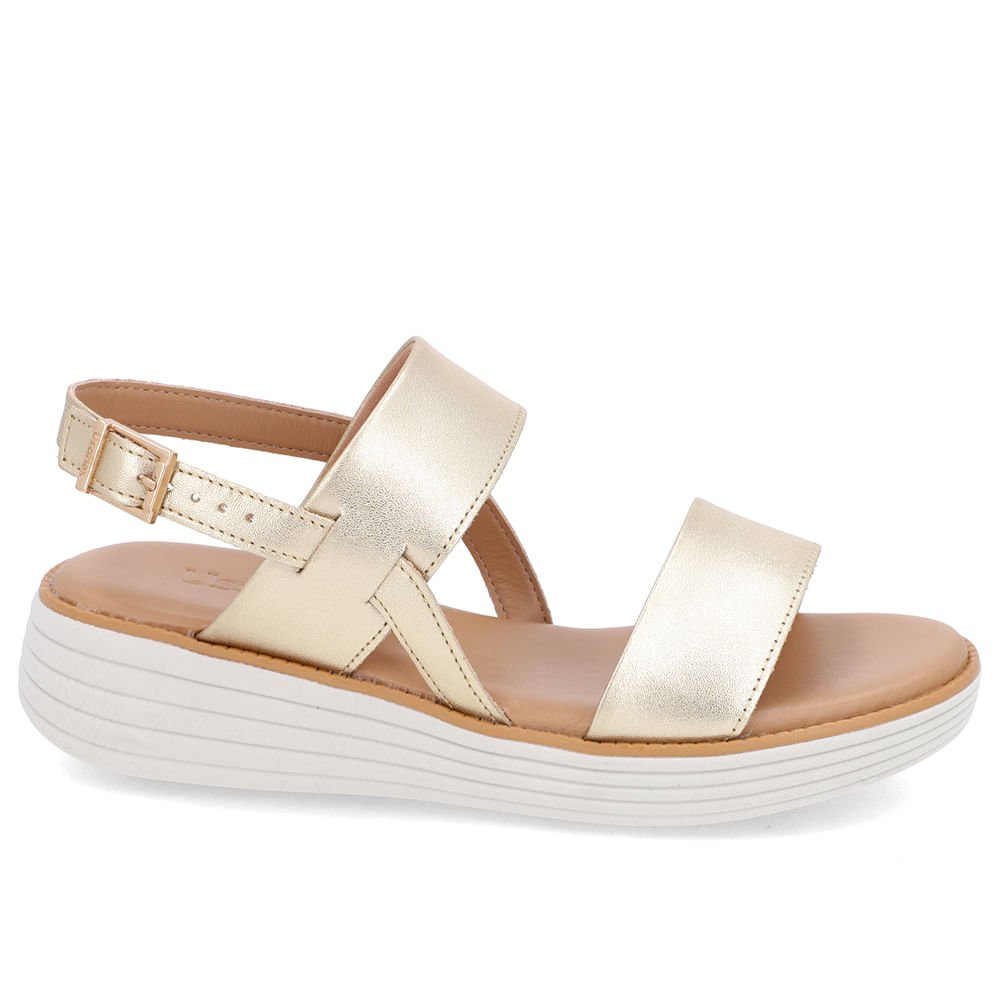 Sandália Salto Plataforma Couro Dourada