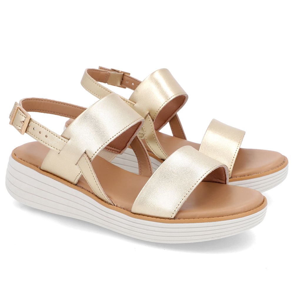 Sandália Salto Plataforma Couro Dourada Dourado 2