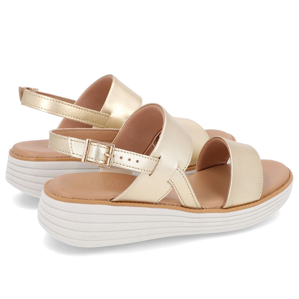 Sandália Salto Plataforma Couro Dourada Dourado 3