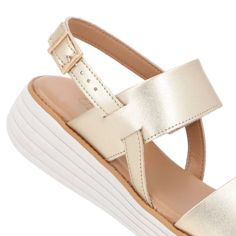Sandália Salto Plataforma Couro Dourada Dourado 4