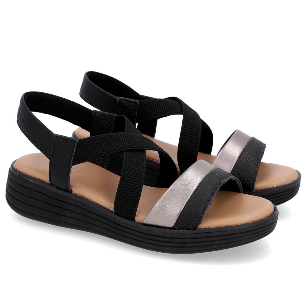 Sandália Bico Redondo Couro Preta Preto 2