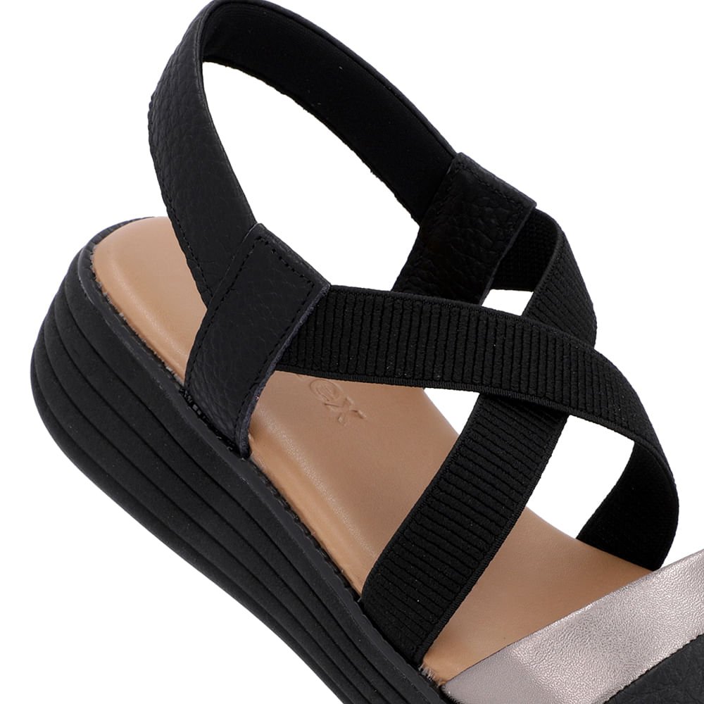 Sandália Bico Redondo Couro Preta Preto 4