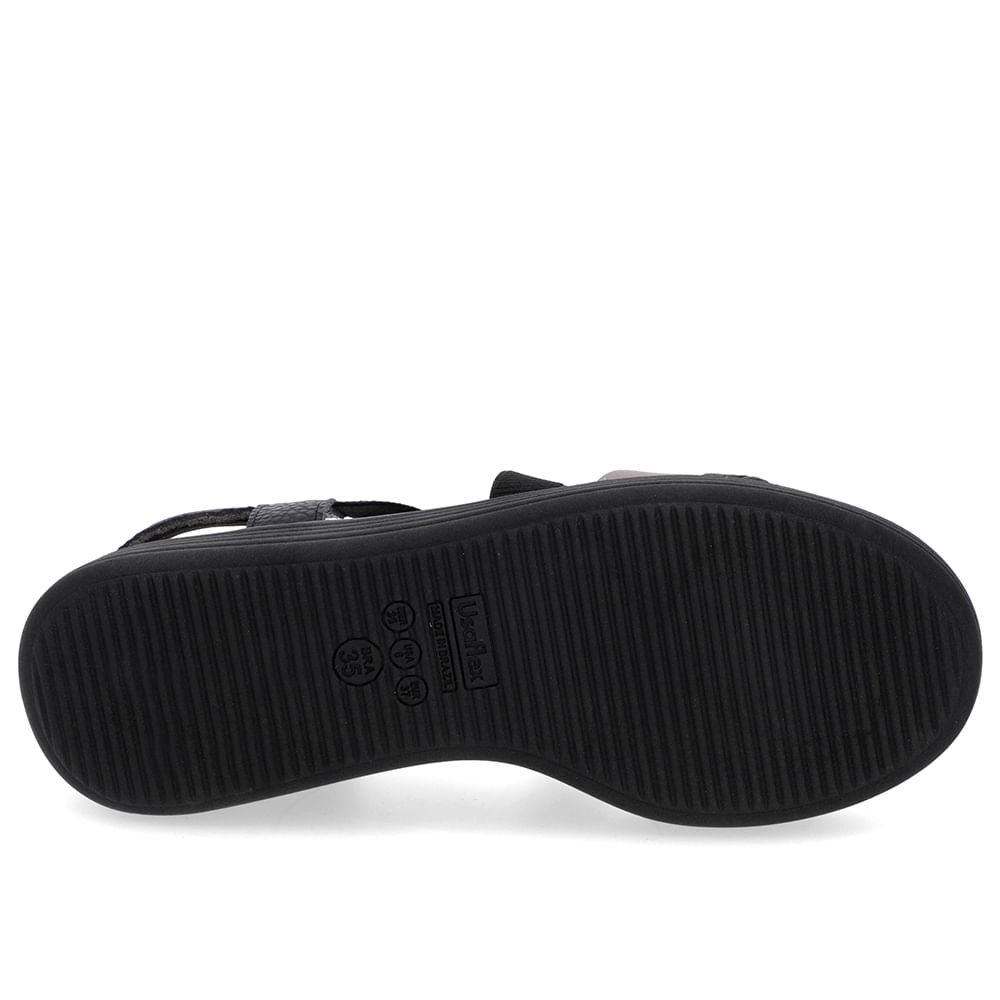 Sandália Bico Redondo Couro Preta Preto 5