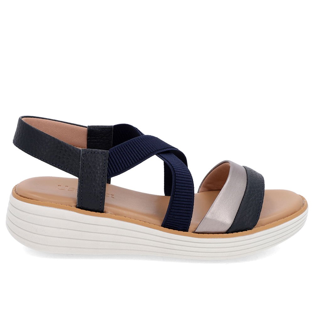 Sandália Bico Redondo Couro Azul