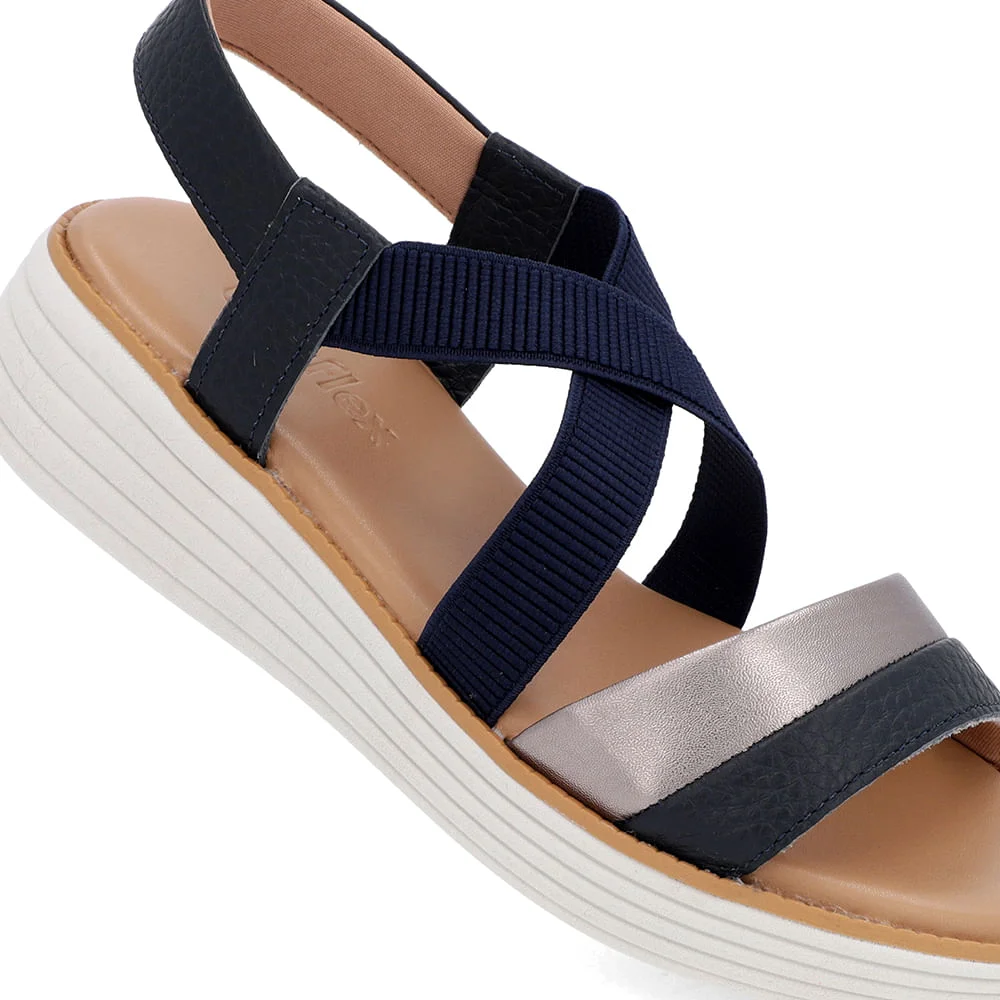 Sandália Bico Redondo Couro Azul Azul 4