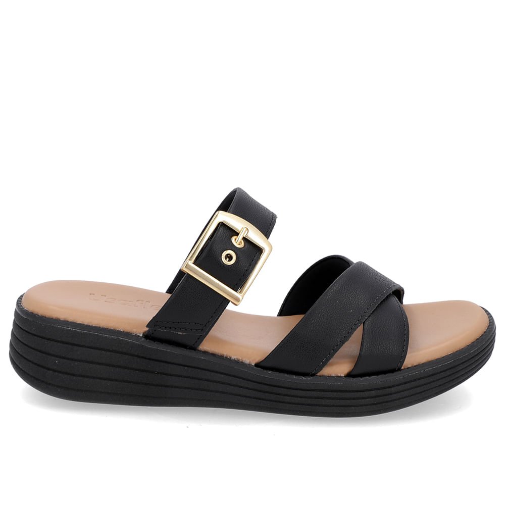 Tamanco Salto Plataforma Couro Preto Fivela