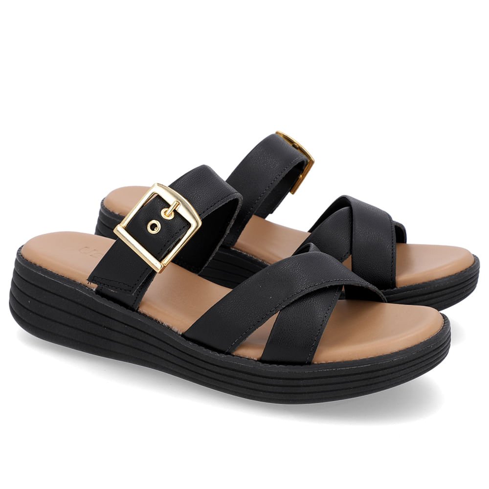 Tamanco Salto Plataforma Couro Preto Fivela Preto 2