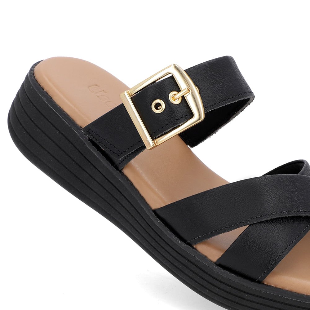 Tamanco Salto Plataforma Couro Preto Fivela Preto 4