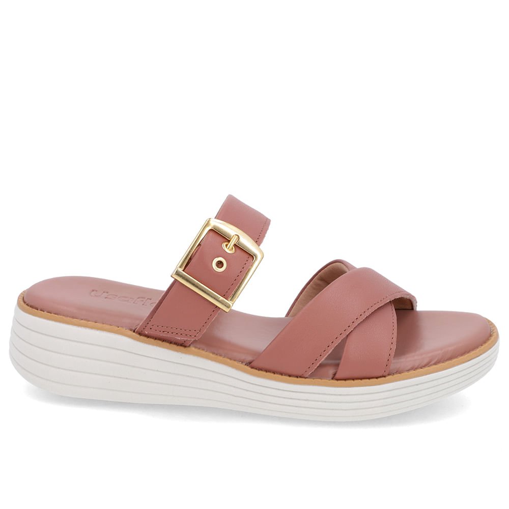 Tamanco Salto Plataforma Couro Rosa Fivela