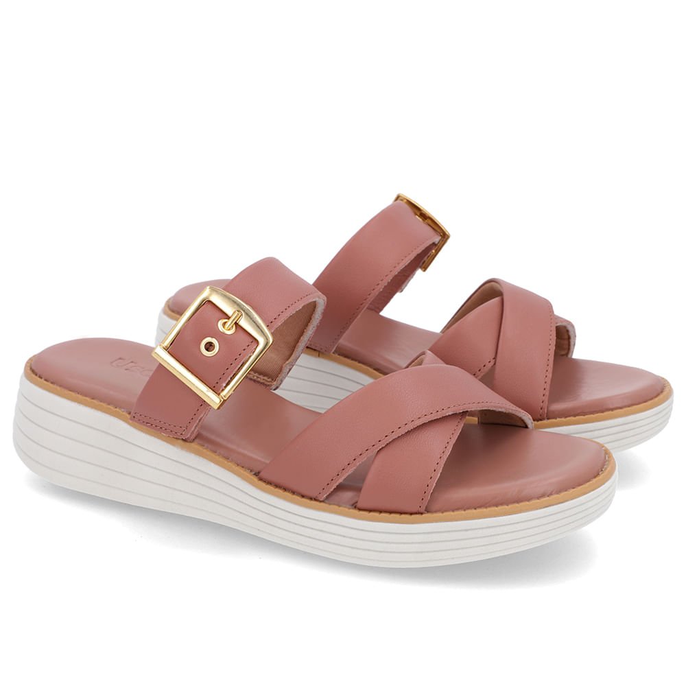 Tamanco Salto Plataforma Couro Rosa Fivela Rosa 2