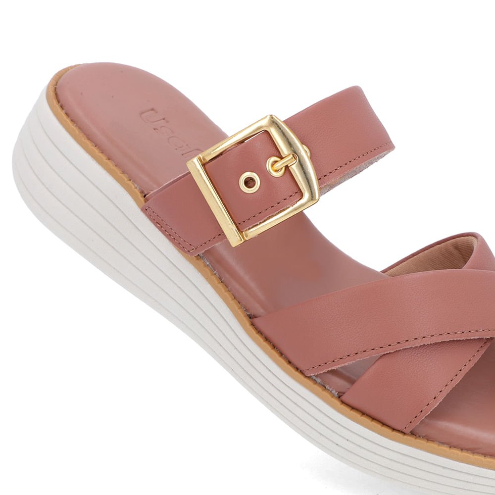 Tamanco Salto Plataforma Couro Rosa Fivela Rosa 4