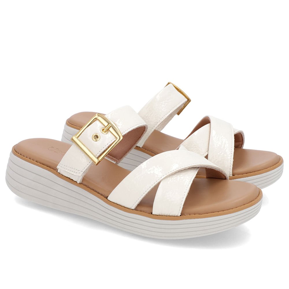 Tamanco Salto Plataforma Verniz Branco Marfim Fivela Branco 2