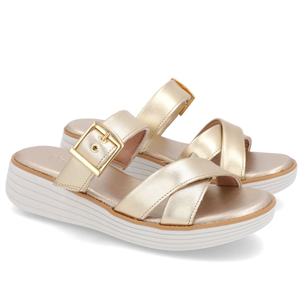 Tamanco Salto Plataforma Verniz Dourado Fivela Dourado 2