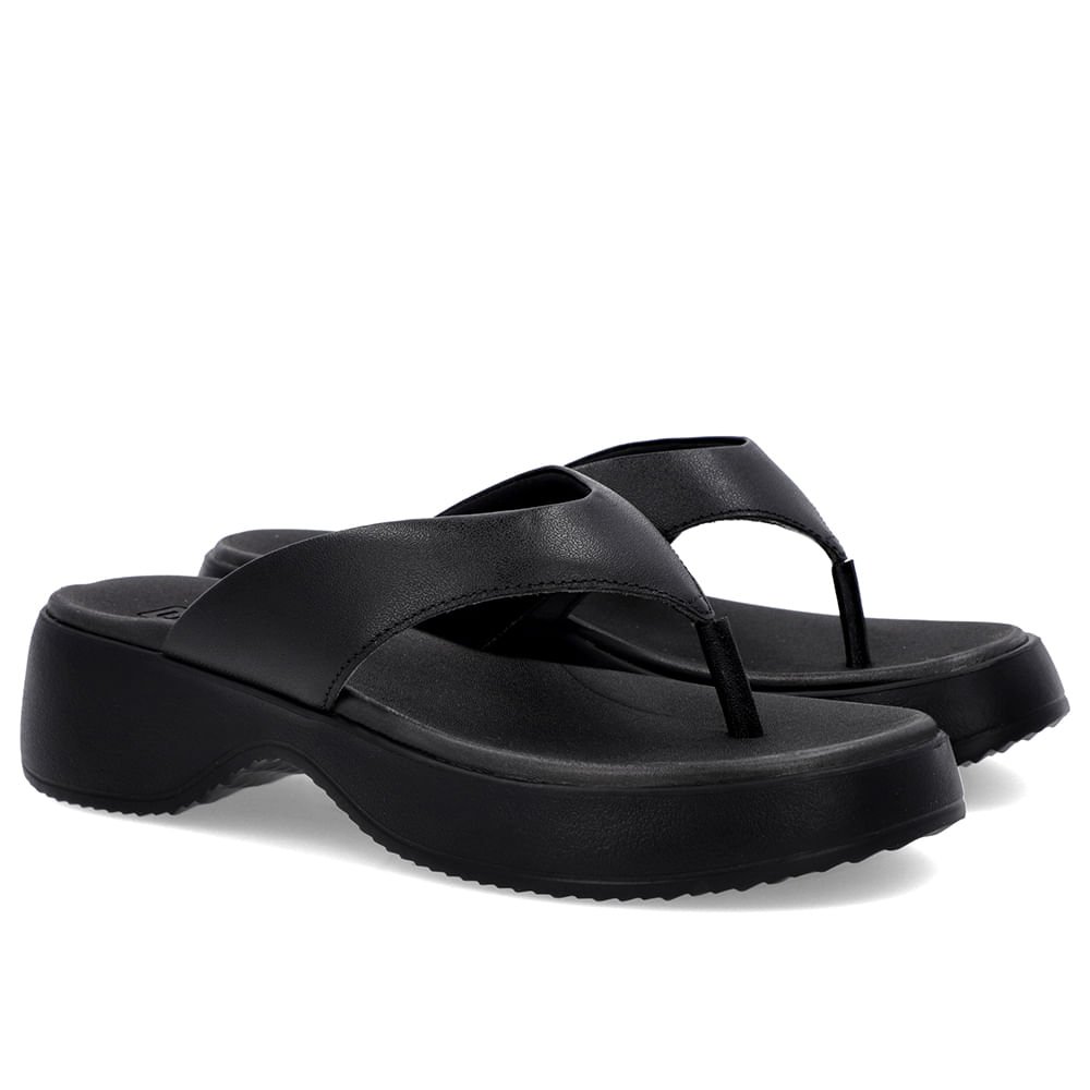 Chinelo Salto Plataforma Couro Preto Preto 2
