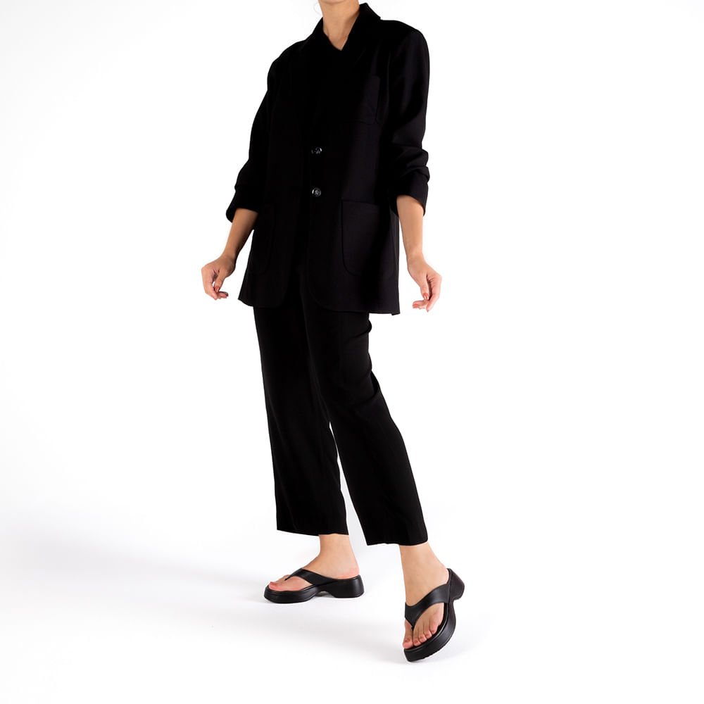 Chinelo Salto Plataforma Couro Preto Preto 4