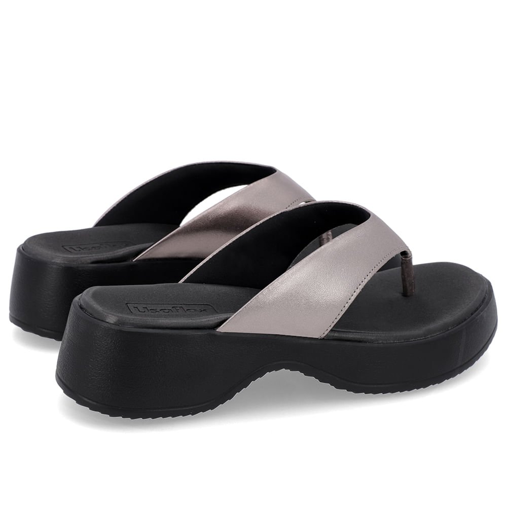 Chinelo Salto Plataforma Couro Aço Cinza 3