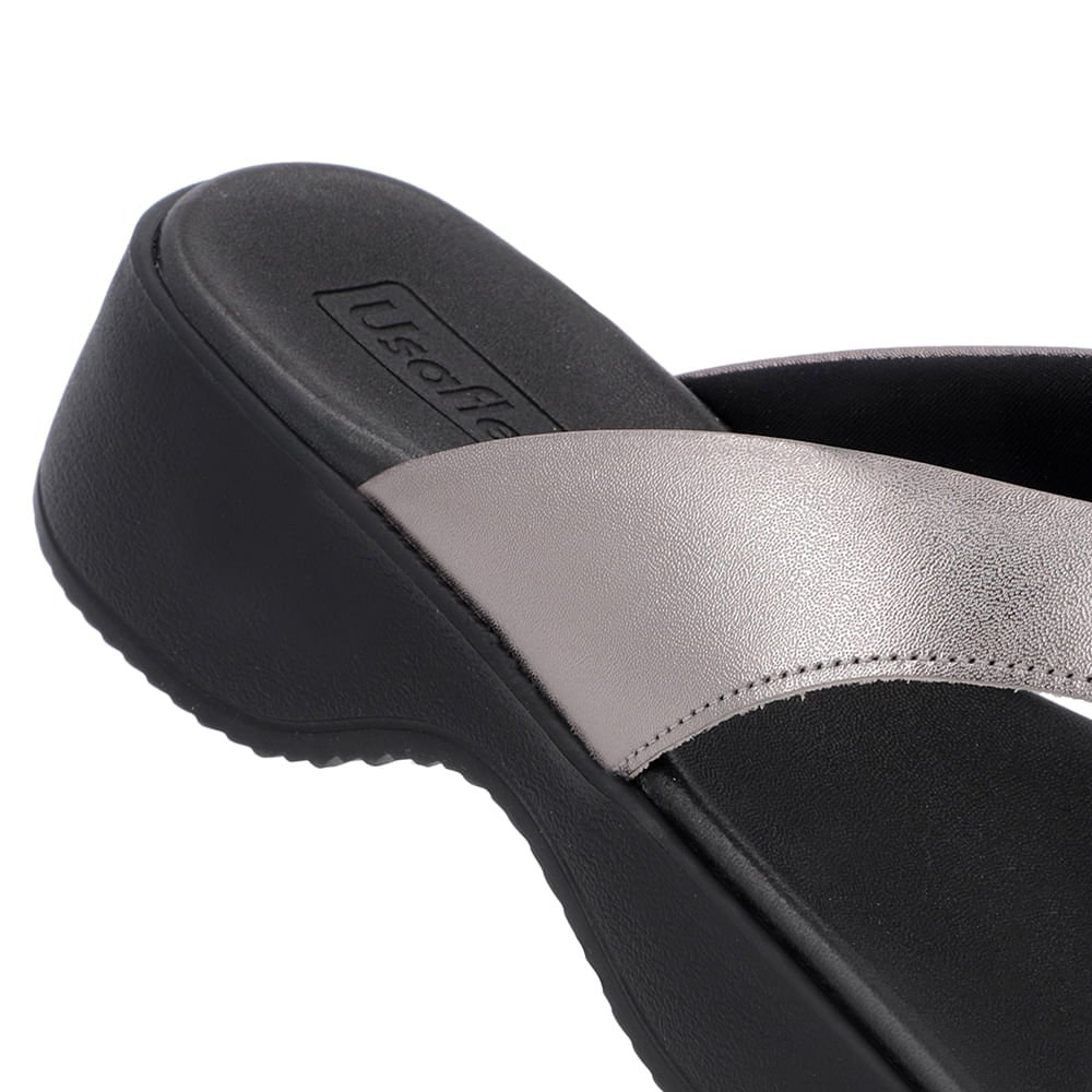 Chinelo Salto Plataforma Couro Aço Cinza 4