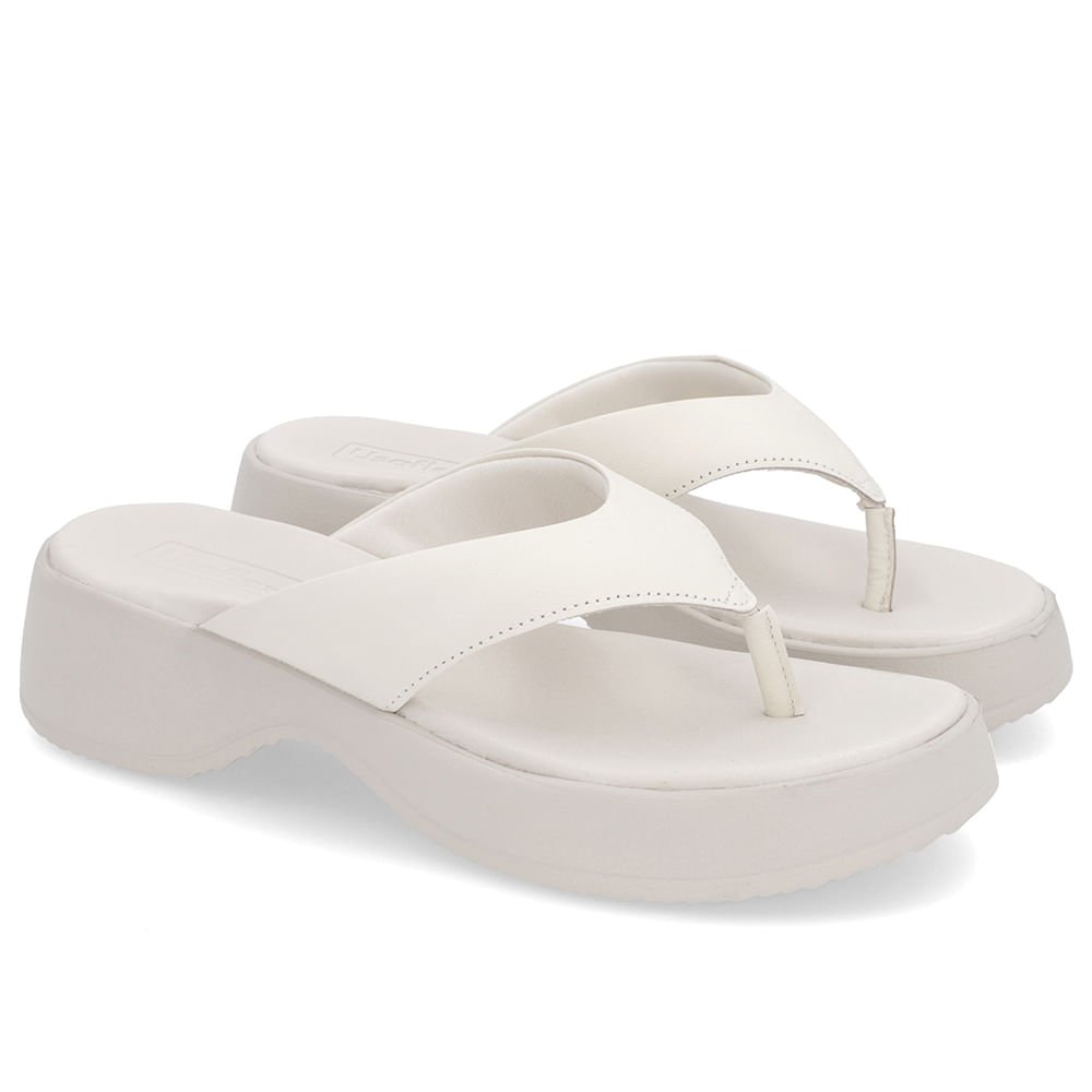 Chinelo Salto Plataforma Couro Branco Marfim Branco 2