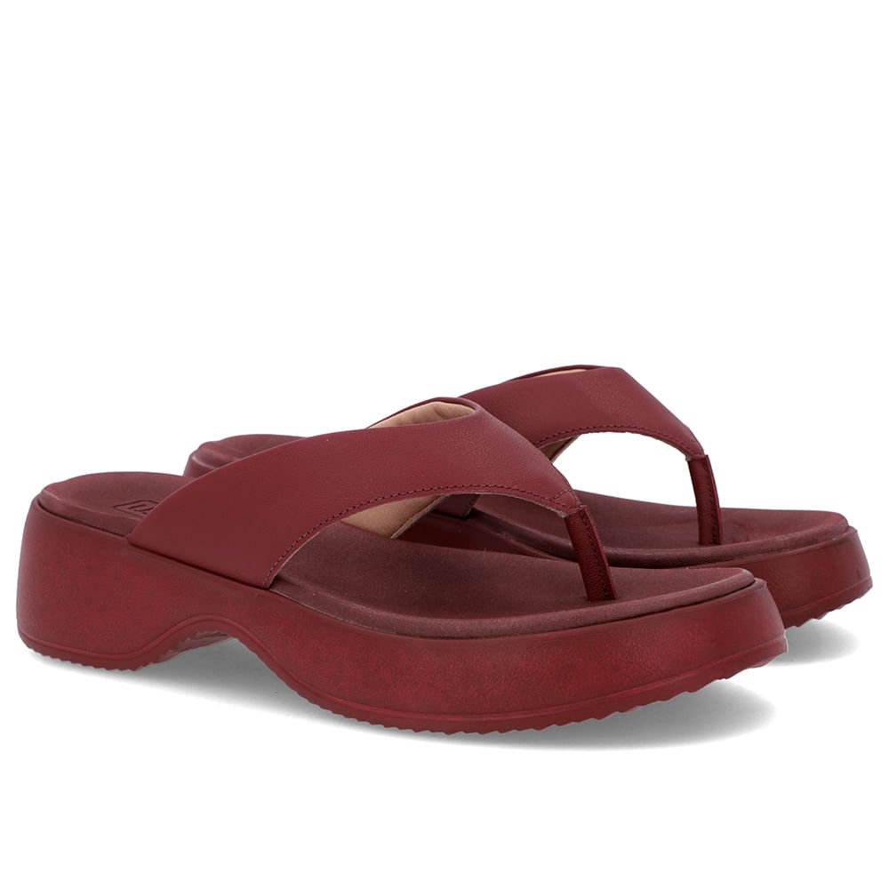 Chinelo Salto Plataforma Couro Vermelho Vermelho 2