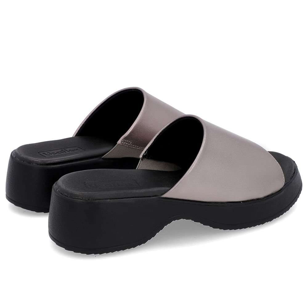 Tamanco Salto Plataforma Couro Metalizado Aço Cinza 3