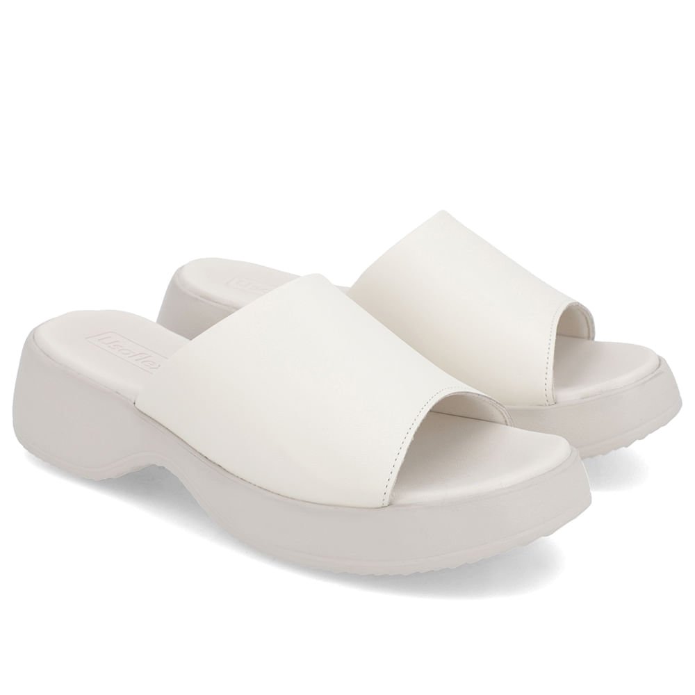 Tamanco Salto Plataforma Couro Branco Marfim Branco 2