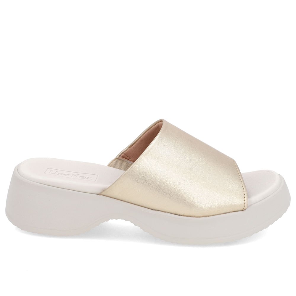 Tamanco Salto Plataforma Couro Dourado