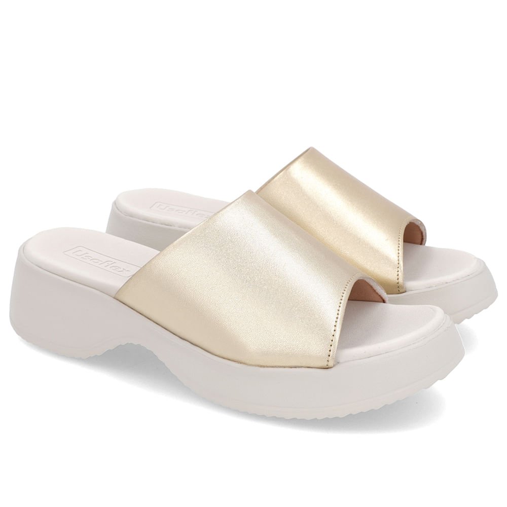 Tamanco Salto Plataforma Couro Dourado Dourado 2