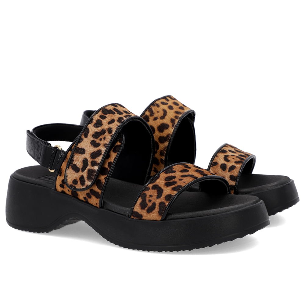 Sandália Salto Plataforma Couro Pelo Animal Print Marrom 2