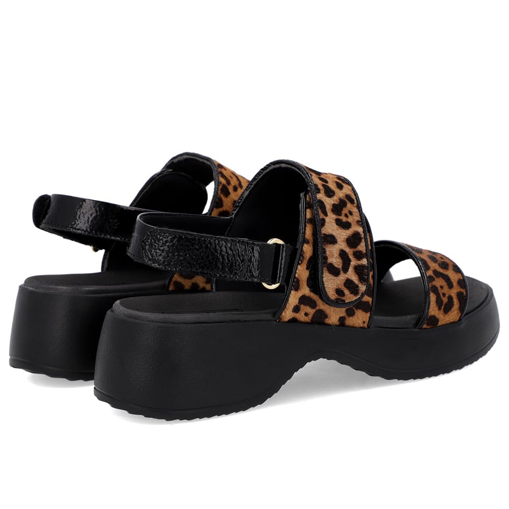 Sandália Salto Plataforma Couro Pelo Animal Print Marrom 3