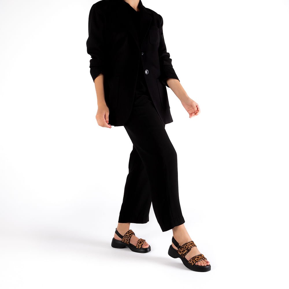 Sandália Salto Plataforma Couro Pelo Animal Print Marrom 4