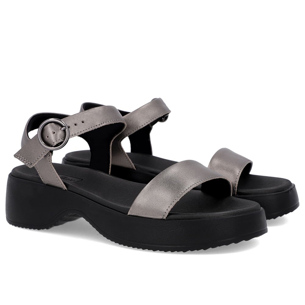 Sandália Salto Plataforma Couro Aço Básica Cinza 2