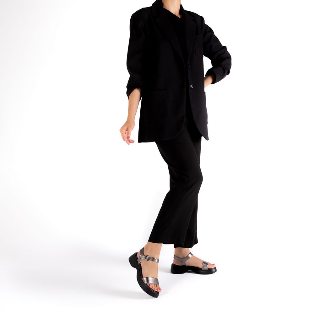 Sandália Salto Plataforma Couro Aço Básica Cinza 4