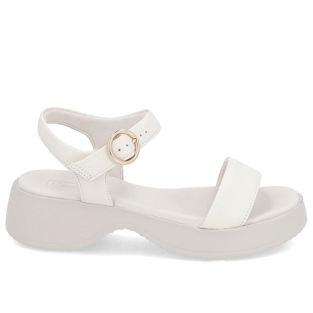 Sandália Salto Plataforma Couro Branca Marfim Básica