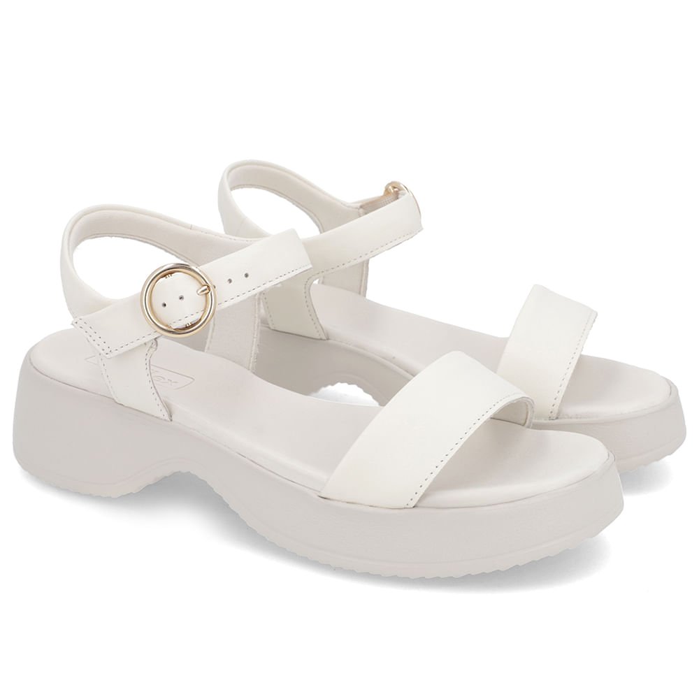 Sandália Salto Plataforma Couro Branca Marfim Básica Branco 2