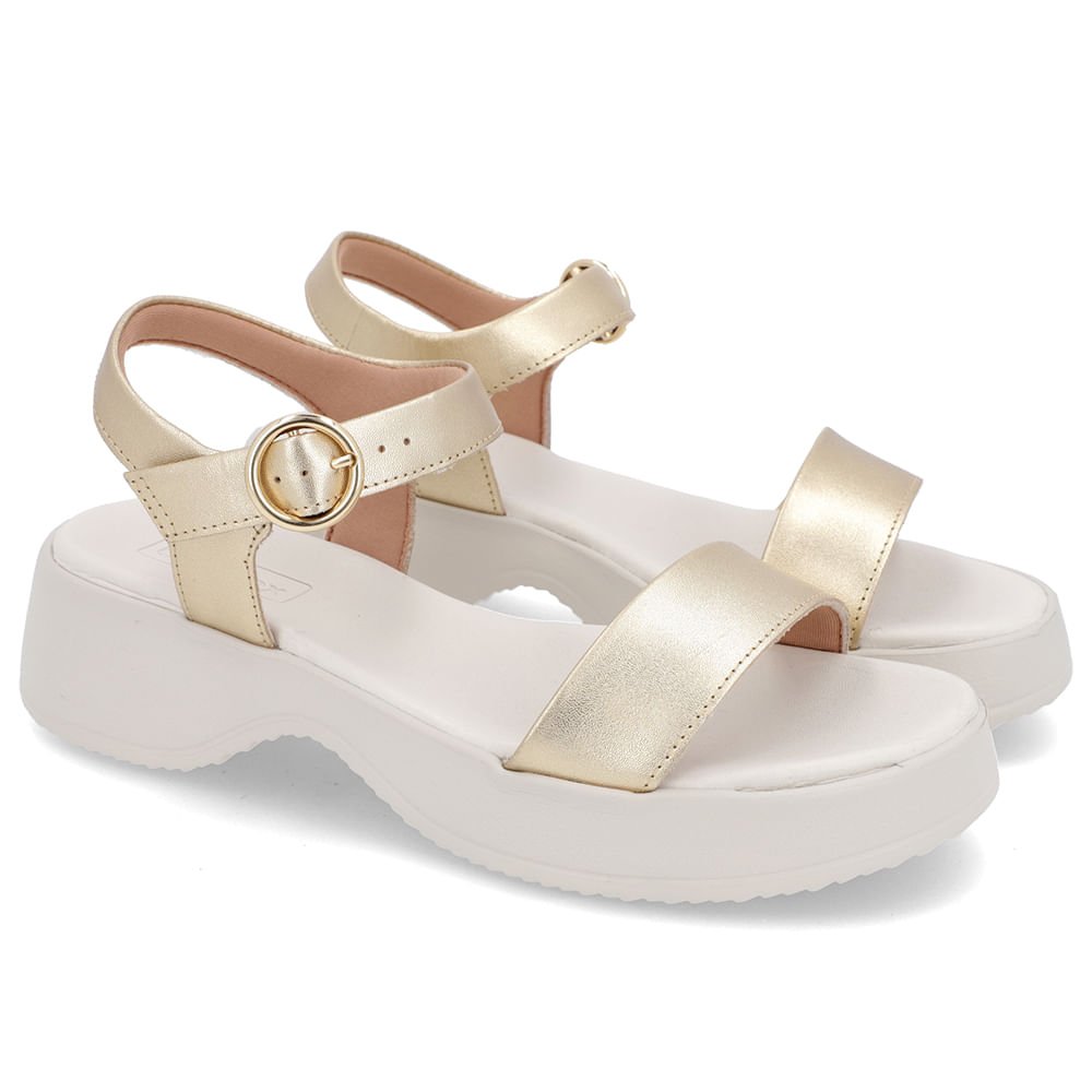 Sandália Salto Plataforma Couro Dourada Básica Dourado 2