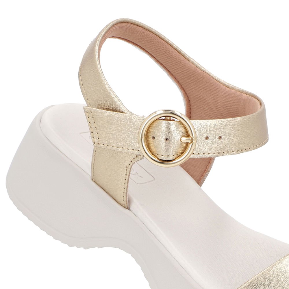 Sandália Salto Plataforma Couro Dourada Básica Dourado 4