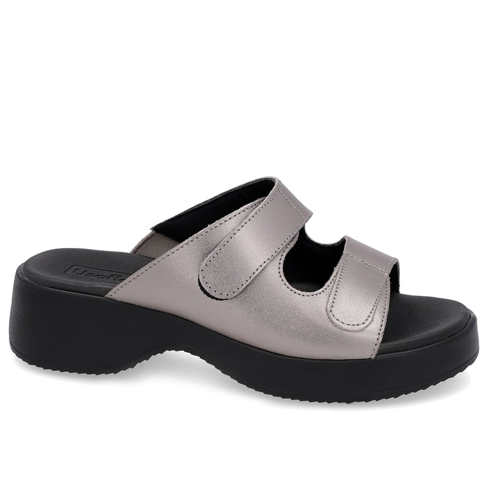 Tamanco Salto Plataforma Couro Aço Fecho-Flex