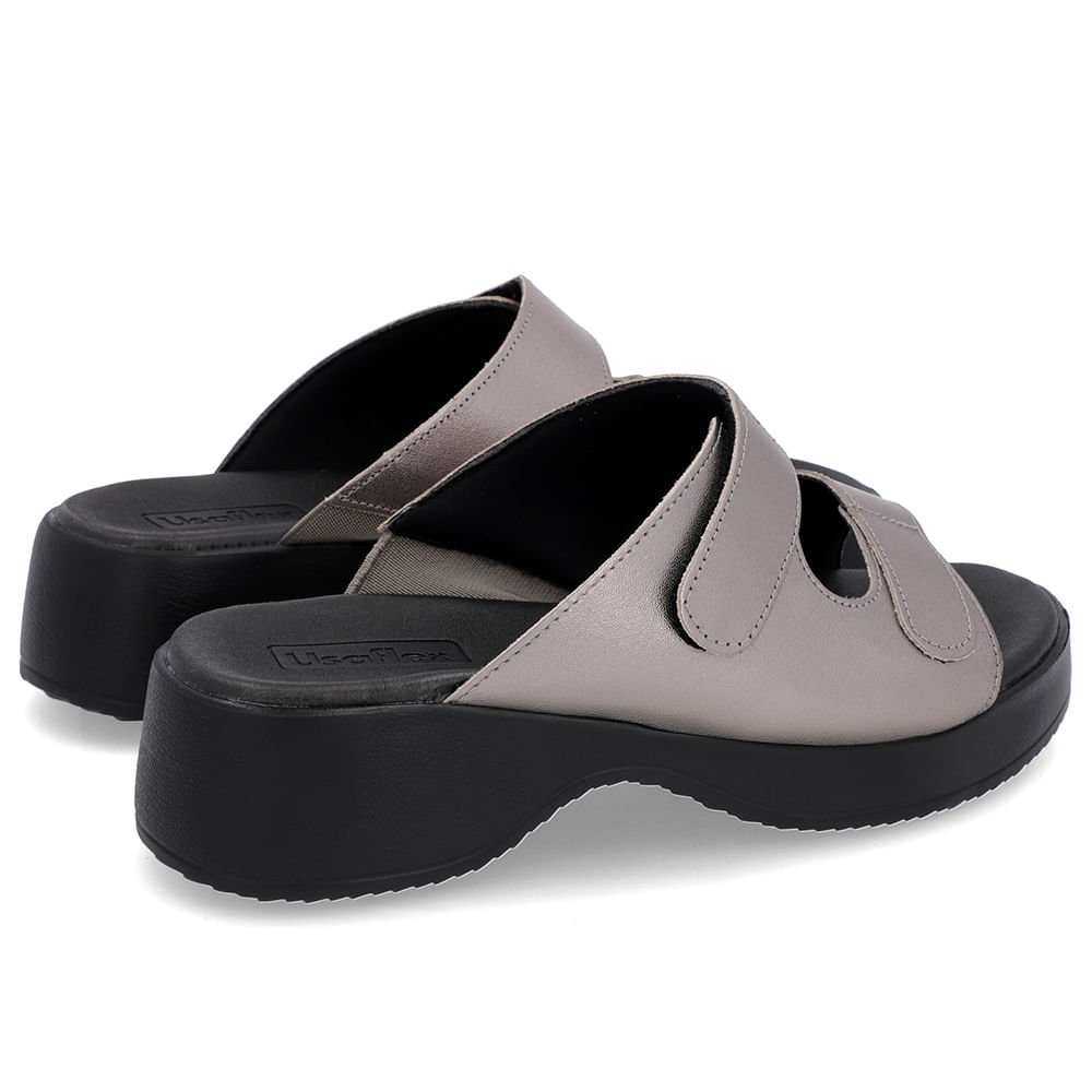 Tamanco Salto Plataforma Couro Aço Fecho-Flex Cinza 3