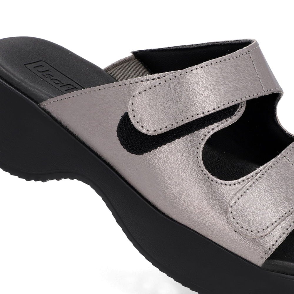 Tamanco Salto Plataforma Couro Aço Fecho-Flex Cinza 4