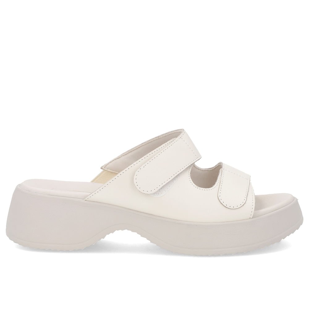 Tamanco Salto Plataforma Couro Branco Marfim Fecho-Flex Branco 1