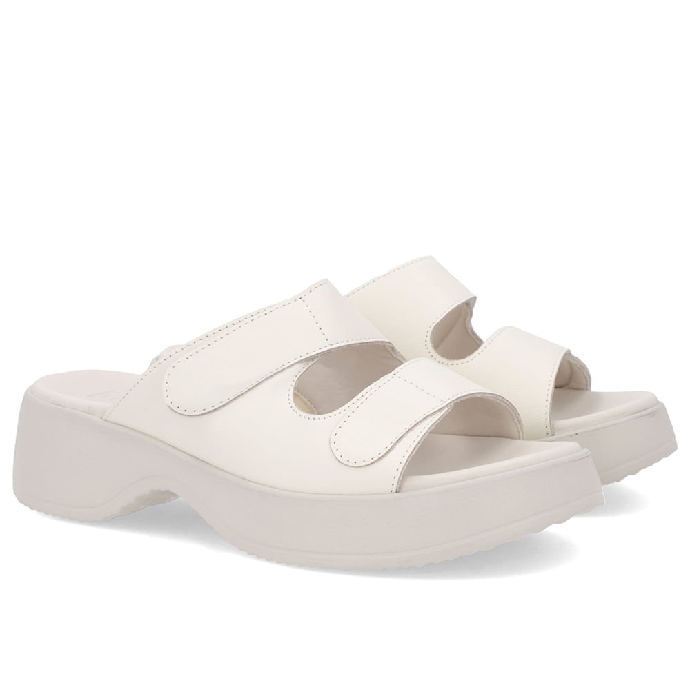 Tamanco Salto Plataforma Couro Branco Marfim Fecho-Flex Branco 2