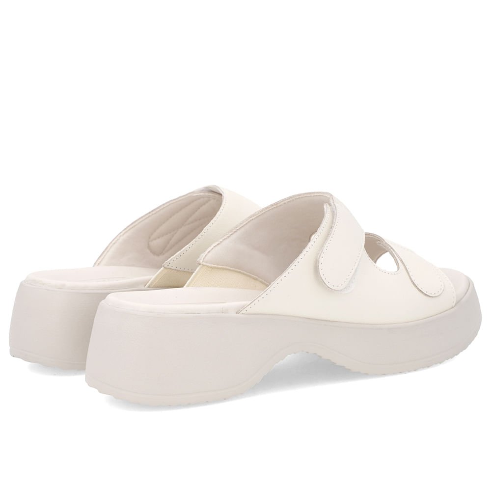 Tamanco Salto Plataforma Couro Branco Marfim Fecho-Flex Branco 3
