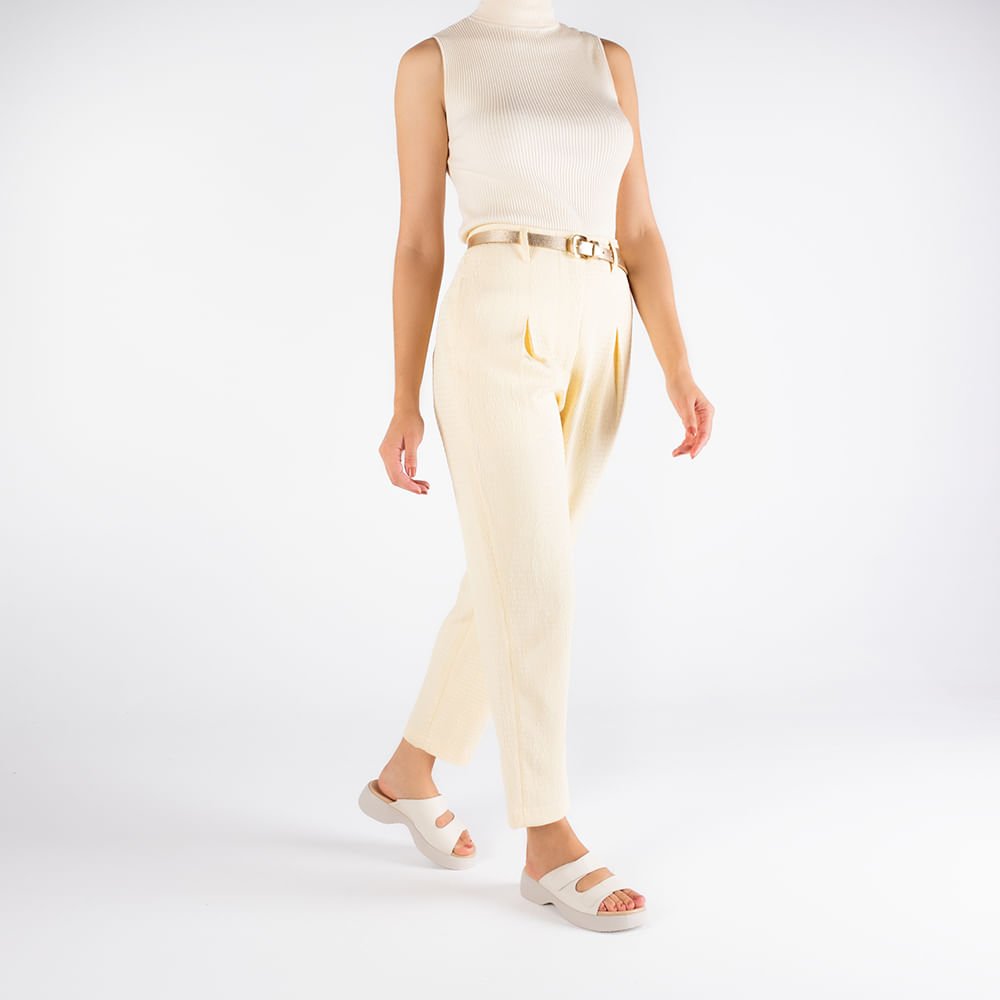 Tamanco Salto Plataforma Couro Branco Marfim Fecho-Flex Branco 4