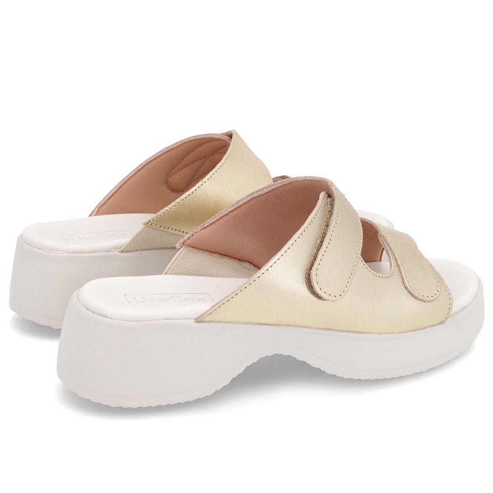 Tamanco Salto Plataforma Couro Dourado Fecho-Flex Dourado 3