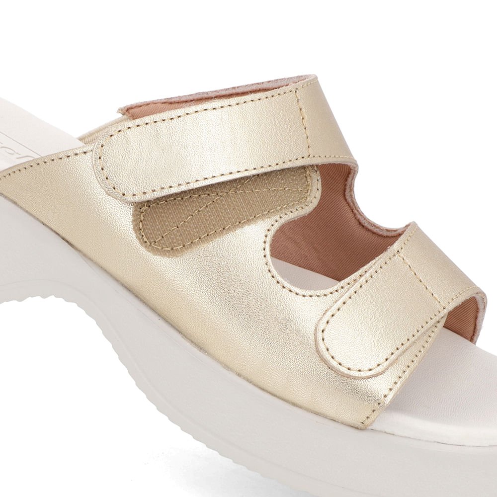 Tamanco Salto Plataforma Couro Dourado Fecho-Flex Dourado 4