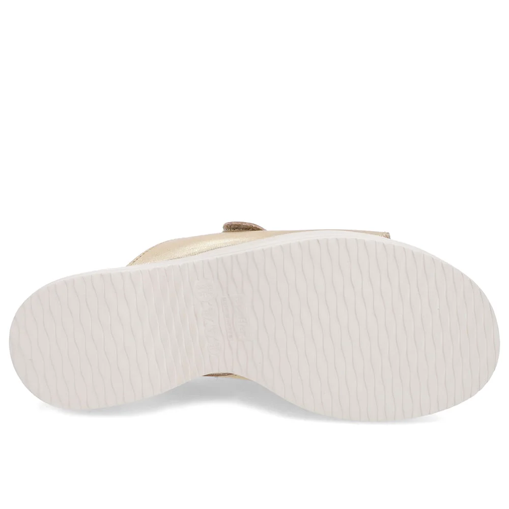 Tamanco Salto Plataforma Couro Dourado Fecho-Flex Dourado 5