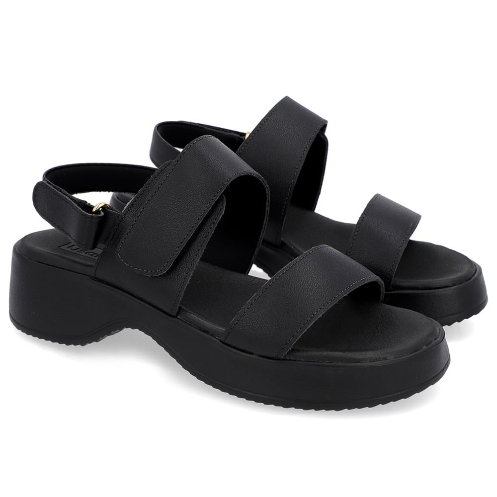 Sandália Salto Plataforma Couro Preta Preto 2