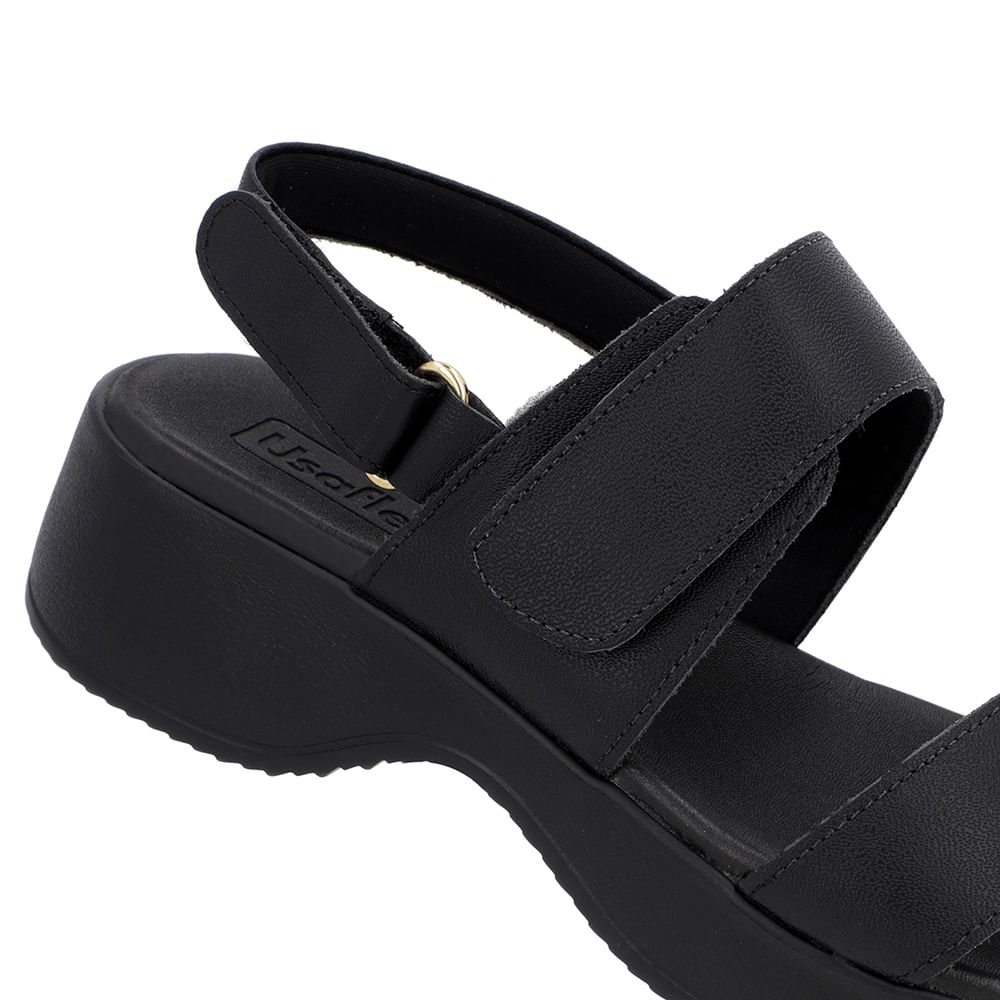 Sandália Salto Plataforma Couro Preta Preto 4